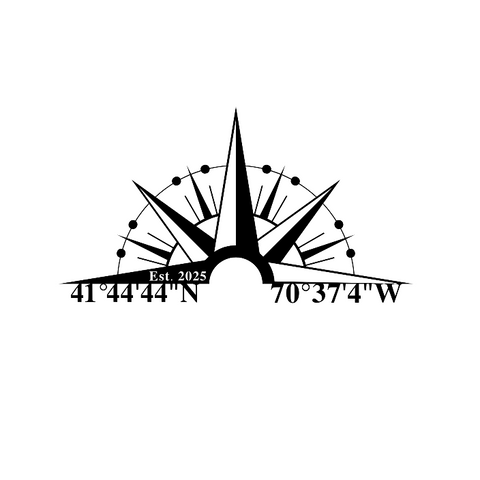 41*44'44"n 70*37'4"w est. 2025/compass sign/BLACK