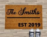 Personalized Family Name Doormat, Custom Last Name Mat, Established Year Rug, Front Porch Decor, Housewarming Gift, Custom Name Doormat