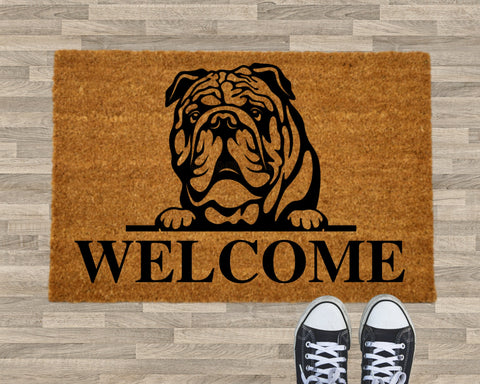 Bulldog Doormat, Bulldog Welcome Doormat, Bulldog Name Mat, Pet Name Rug, Dog Lover Gift, Gift for Pet owner, Front Porch Mat, Bulldog Rug